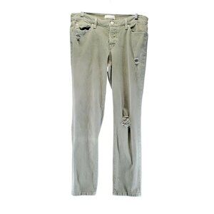 Loft Jeans Womens 27 Green Boyfriend Distressed Cotton Blend Denim Button Fly